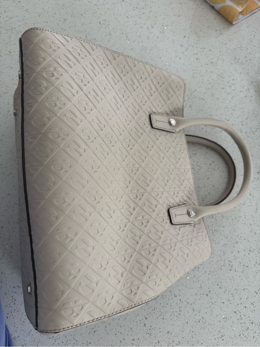 Henry Bendal- Structured Cream Tote with Embossed Geometric Detail-NWT
